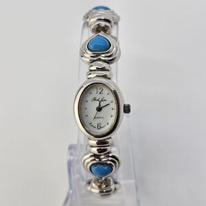 Park Lane 18MM Women's Watch Gray Tone Dial Turquoise Hearts Band 7" New Battery